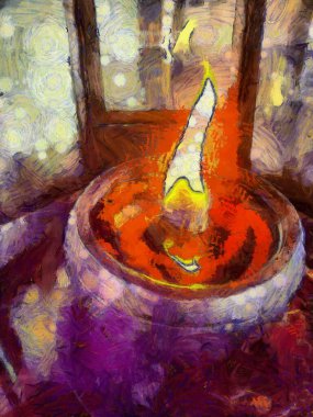 Küresel lambalar ve alevler çizimlerin empresyonist bir stilini yaratıyor..