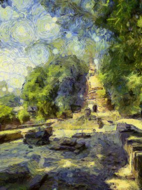 Ayutthaya 'daki Antik Harabeler, empresyonist bir resim stili yaratıyor..