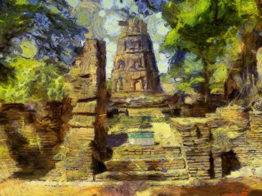 Ayutthaya 'daki Antik Harabeler, empresyonist bir resim stili yaratıyor..