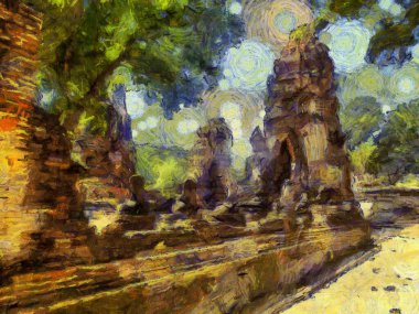 Ayutthaya 'daki Antik Harabeler, empresyonist bir resim stili yaratıyor..