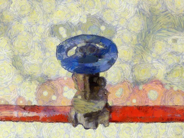 Válvula Extintora Roja Manguera Ilustraciones Crea Estilo Impresionista Pintura — Foto de Stock