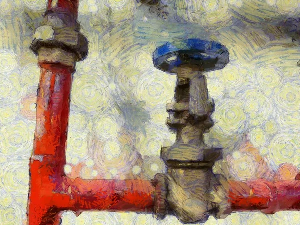 Κόκκινη Βαλβίδα Πυροσβεστήρων Και Μάνικα Εικονογράφηση Δημιουργεί Ένα Ιμπρεσιονιστικό Στυλ — Φωτογραφία Αρχείου