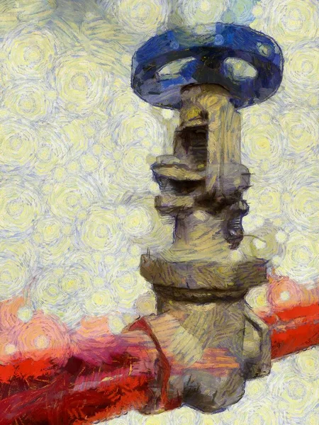 Extintor Incêndio Vermelho Válvula Mangueira Ilustrações Cria Estilo Impressionista Pintura — Fotografia de Stock