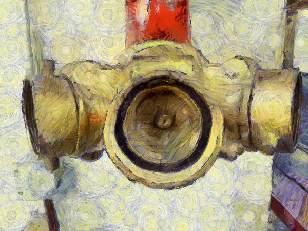 Válvula Extintora Roja Manguera Ilustraciones Crea Estilo Impresionista Pintura —  Fotos de Stock