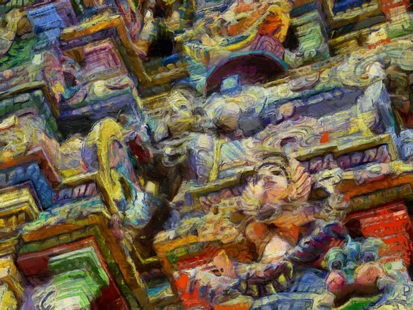 Estátuas Decoração Templo Hindu Ilustrações Cria Estilo Impressionista Pintura — Fotografia de Stock