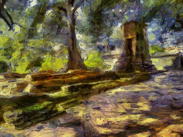 Ancient Ruins Ayutthaya Illustrations Creates Impressionist Style Painting — Stock Photo, Image