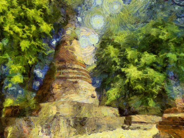 Ruínas Antigas Ayutthaya Ilustrações Cria Estilo Impressionista Pintura — Fotografia de Stock