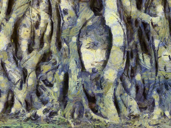 Αρχαία Ερείπια Στην Ayutthaya Εικονογραφήσεις Δημιουργεί Ένα Ιμπρεσιονιστικό Στυλ Της — Φωτογραφία Αρχείου