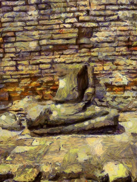 Αρχαία Ερείπια Στην Ayutthaya Εικονογραφήσεις Δημιουργεί Ένα Ιμπρεσιονιστικό Στυλ Της — Φωτογραφία Αρχείου