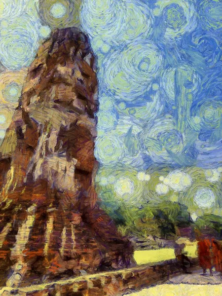 Antike Ruinen Ayutthaya Illustrationen Schaffen Einen Impressionistischen Malstil — Stockfoto
