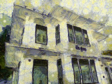 Bangkok Illustrations 'daki antik Tayland mimarisi empresyonist bir resim tarzı yarattı.