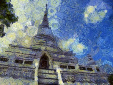 Bangkok Illustrations 'daki antik Tayland mimarisi empresyonist bir resim tarzı yarattı.