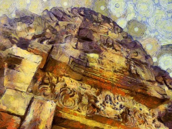 Paisaje Del Antiguo Castillo Piedra Tailandia Ilustraciones Crea Estilo Impresionista — Foto de Stock