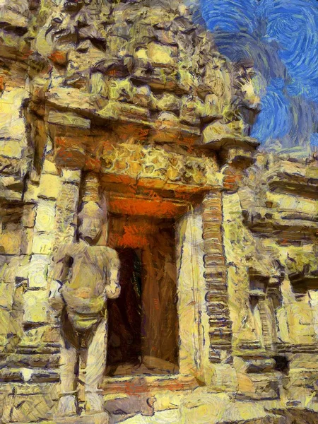 Paisagem Antigo Castelo Pedra Tailândia Ilustrações Cria Estilo Impressionista Pintura — Fotografia de Stock