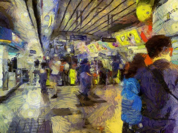 Paisagem Das Ruas Bangkok Ilustrações Cria Estilo Impressionista Pintura — Fotografia de Stock