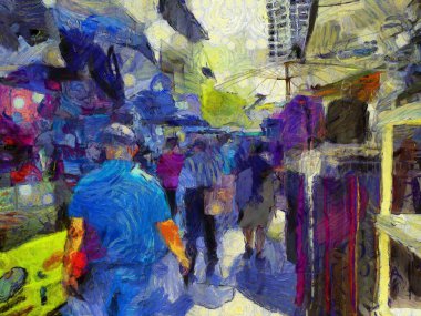 Bangkok Illustrations 'daki pazar, empresyonist bir resim tarzı yarattı.