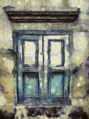 Eski terk edilmiş binaların manzarası Illustrations, empresyonist bir resim tarzı yaratır..