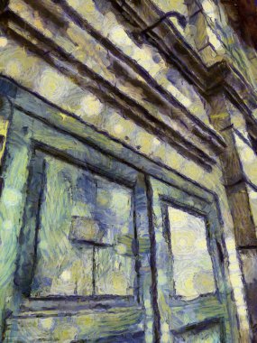 Eski terk edilmiş binaların manzarası Illustrations, empresyonist bir resim tarzı yaratır..