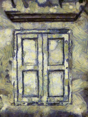 Eski terk edilmiş binaların manzarası Illustrations, empresyonist bir resim tarzı yaratır..