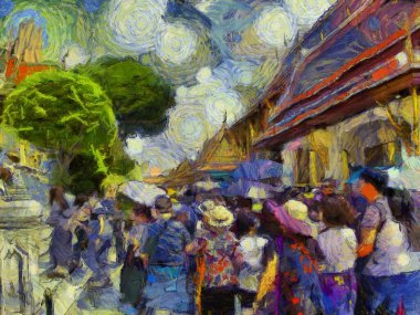 Bangkok Illustrations 'daki büyük sarayın manzarası empresyonist bir resim tarzı yaratıyor..