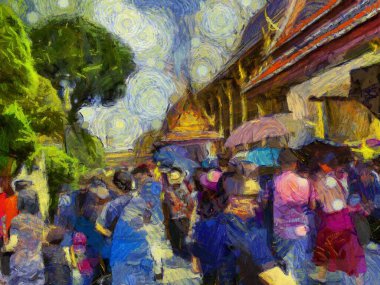 Bangkok Illustrations 'daki büyük sarayın manzarası empresyonist bir resim tarzı yaratıyor..