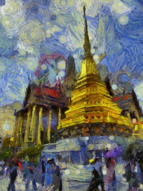 Bangkok Illustrations 'daki büyük sarayın manzarası empresyonist bir resim tarzı yaratıyor..