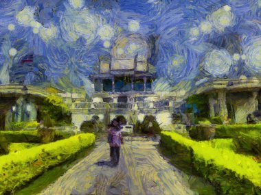 Bangkok Illustrations 'daki büyük sarayın manzarası empresyonist bir resim tarzı yaratıyor..