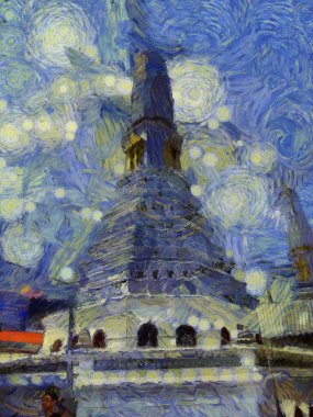 Bangkok Illustrations 'daki büyük sarayın manzarası empresyonist bir resim tarzı yaratıyor..