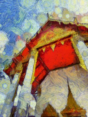 Wat Pho 'nun Bangkok Illustrations' daki manzarası empresyonist bir resim tarzı yaratıyor..