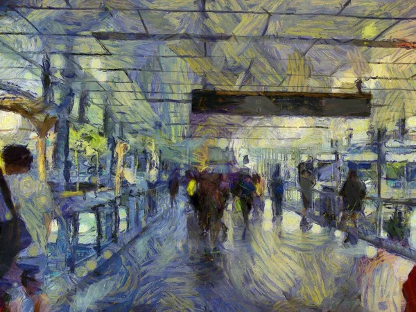 Landscape of Bangkok city streets Illustrations creates an impressionist style of painting.