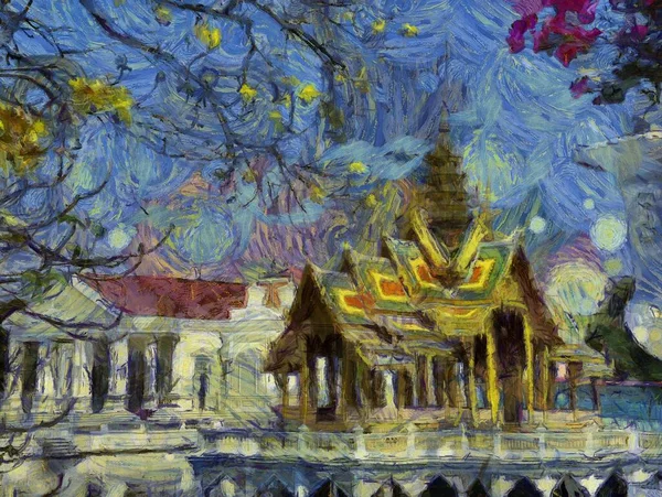 Landschaft Von Bang Palast Thailand Illustrationen Schafft Einen Impressionistischen Stil — Stockfoto