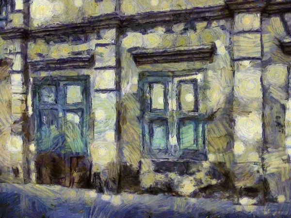 Landschaft Alter Verlassener Gebäude Illustrationen Schafft Einen Impressionistischen Malstil — Stockfoto