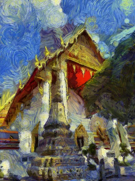 Paisagem Wat Pho Bangkok Ilustrações Cria Estilo Impressionista Pintura — Fotografia de Stock