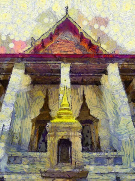 Paisagem Wat Pho Bangkok Ilustrações Cria Estilo Impressionista Pintura — Fotografia de Stock