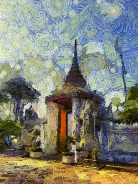 Paisagem Wat Pho Bangkok Ilustrações Cria Estilo Impressionista Pintura — Fotografia de Stock