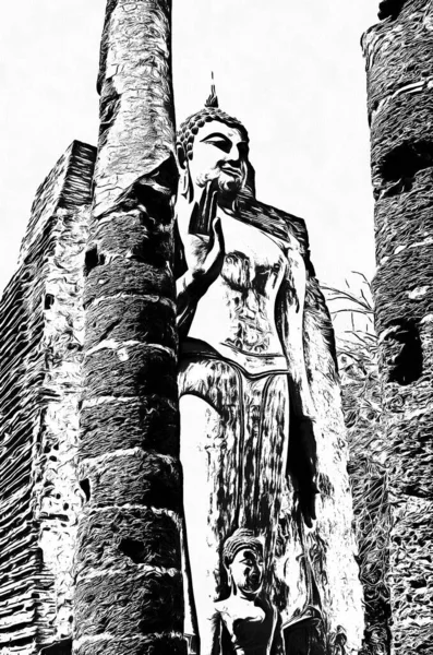 Pasarela Piedra Ruinas Antiguas Ilustraciones Blanco Negro — Foto de Stock