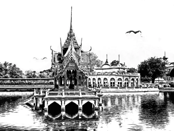 Paisagem Bang Palácio Tailândia Ilustrações Preto Branco — Fotografia de Stock