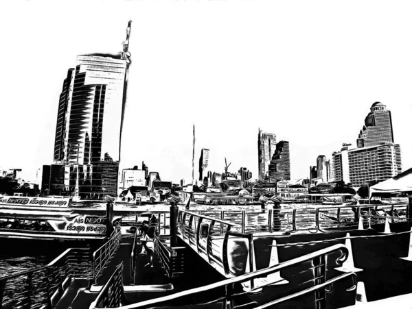 Landscape High Rise Buildings City Bangkok Black White Illustrations — Stock Photo, Image