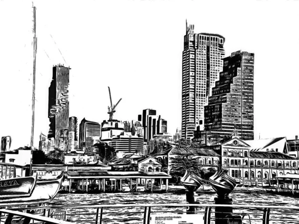 Landscape High Rise Buildings City Bangkok Black White Illustrations — Stock Photo, Image