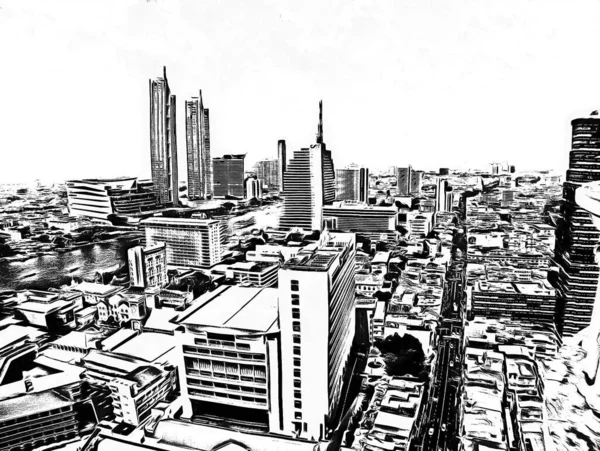 Пейзаж Висотних Будівель Місті Бангкок Чорні Білі Ілюстрації — стокове фото
