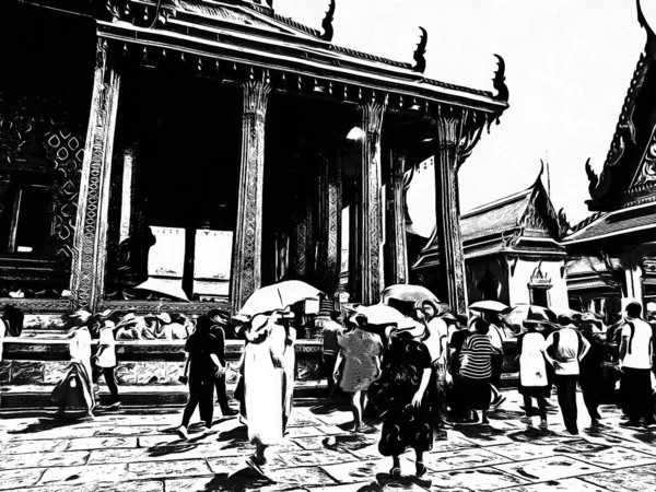 Krajobraz Wielkiego Pałacu Bangkok Czarno Białe Ilustracje — Zdjęcie stockowe