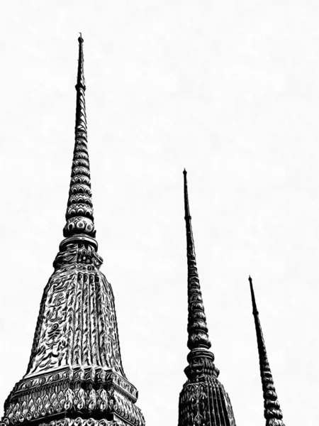 Landskap Wat Pho Bangkok Svartvita Illustrationer — Stockfoto