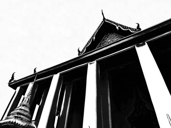 Landscape Wat Pho Bangkok Black White Illustrations — Stock Photo, Image