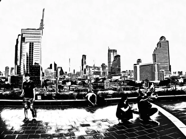 Hochhauslandschaft Der Stadt Bangkok Schwarz Weiß Illustrationen — Stockfoto