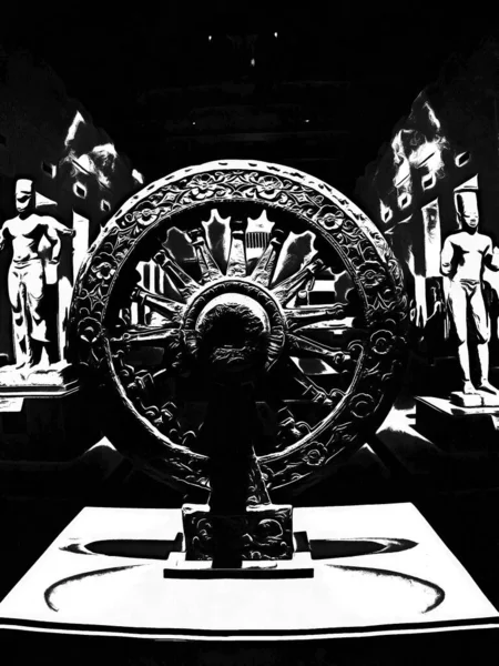 Ancient statue of god Black and white illustrations.