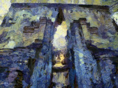 Antik Tayland mimari manzarası Illustrations bir empresyonist resim stili oluşturur.