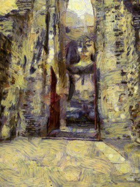 Antik Tayland mimari manzarası Illustrations bir empresyonist resim stili oluşturur.