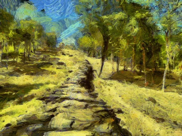 Stone Walkway Ancient Ruins Illustrations Creates Impressionist Style Painting — Stock Photo, Image