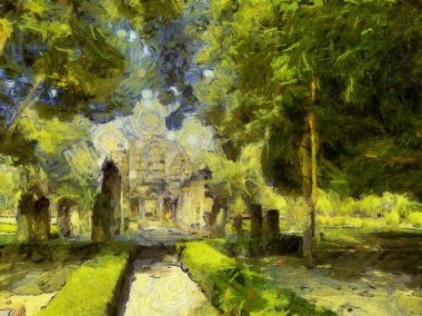 Antik Tayland mimari manzarası Illustrations bir empresyonist resim stili oluşturur.