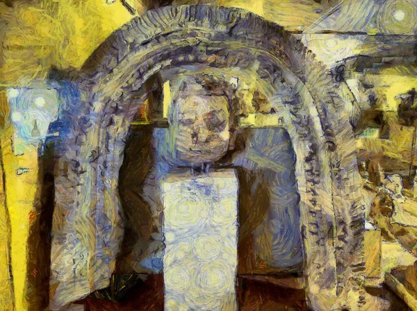 Ancient Statue God Illustrations Creates Impressionist Style Painting — Stock Photo, Image
